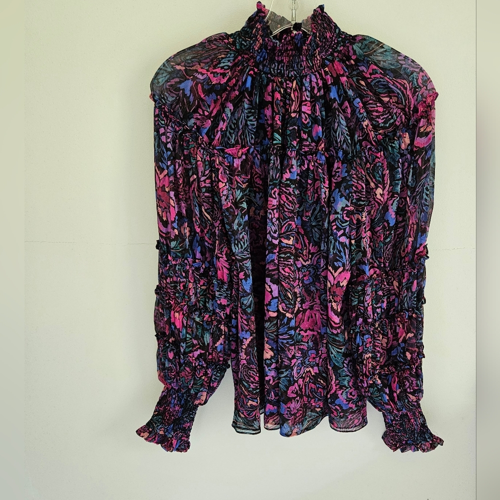 Misa Rosalinda semi-sheer blouse rose and blue - Picture 2 of 8